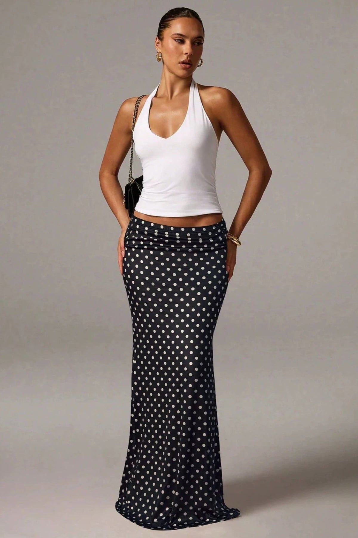 Knit Polka Dot Mermaid Hem Skirt