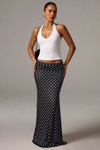 Knit Polka Dot Mermaid Hem Skirt