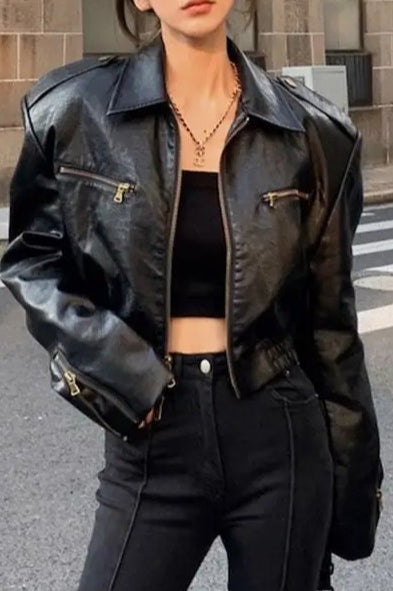 PU Leather Biker Bomber Jacket
