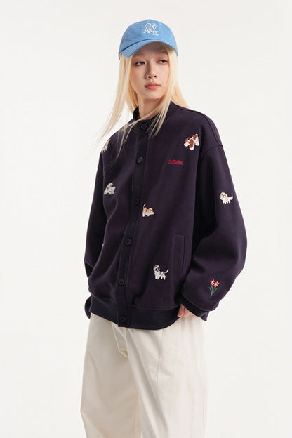 Cartoon Dog Terry Embroidery Cardigan