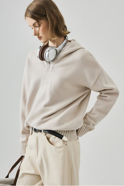 Slouchy V-Neck Hooded Sweater