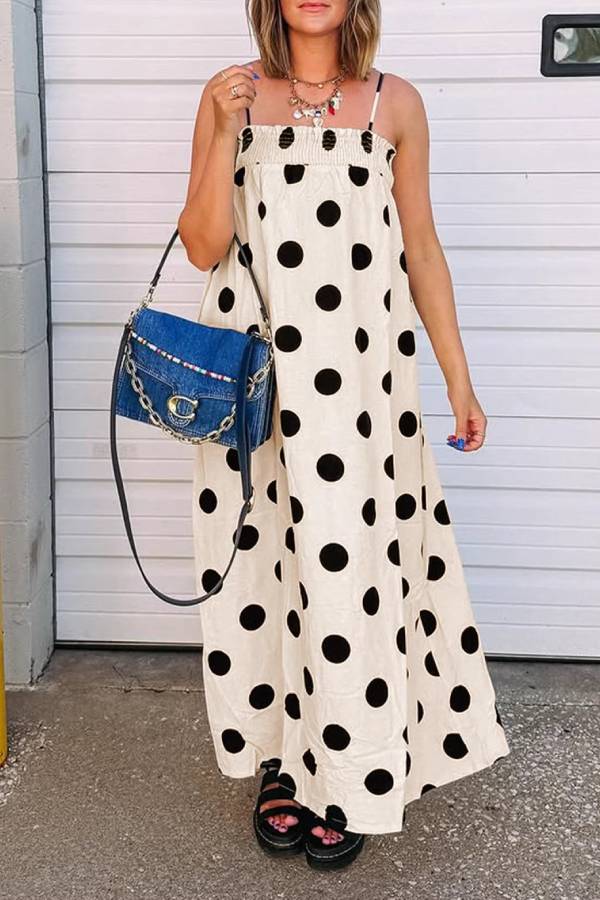 Polka Dot Sleeveless Loose Maxi Dress