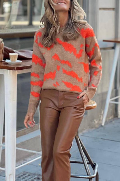 Camel and orange abstract jacquard sweater