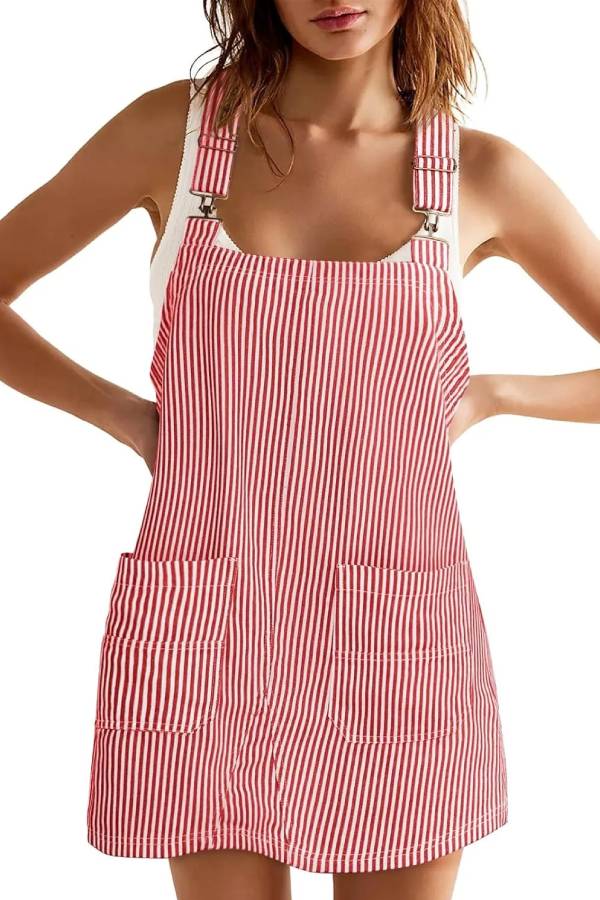 Women's Summer Adjustable Strap Striped Overall Dress