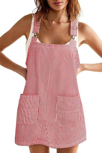 Women's Summer Adjustable Strap Striped Overall Dress