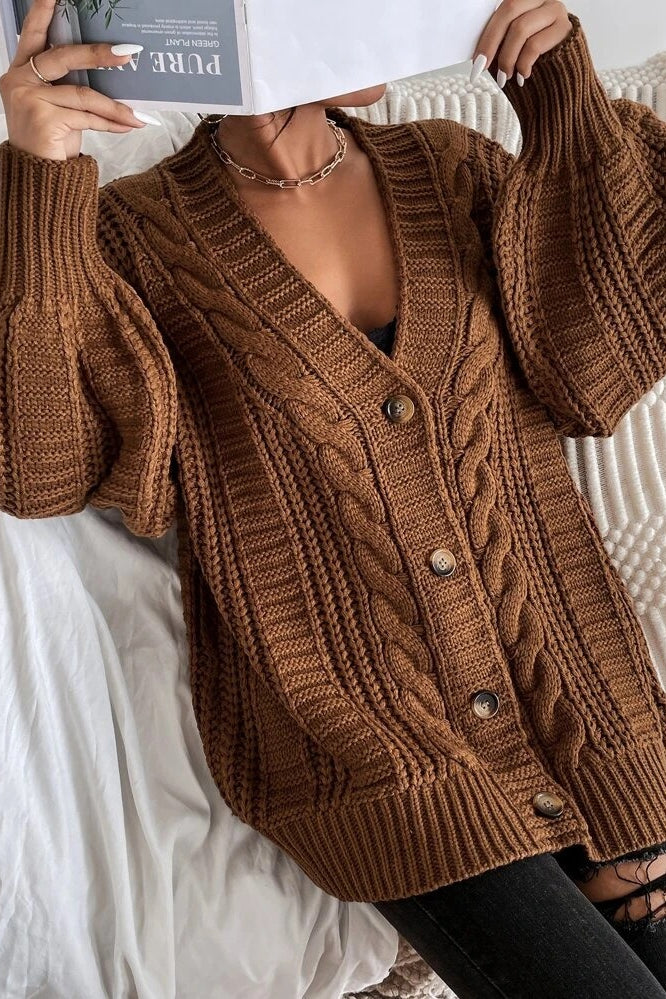Lantern Sleeve Cable Knit Sweater