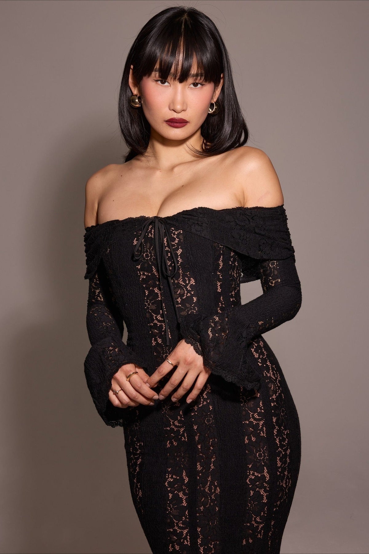 Off Shoulder Lace High Waist Prom Dress