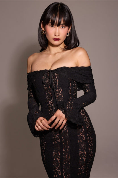 Off Shoulder Lace High Waist Prom Dress