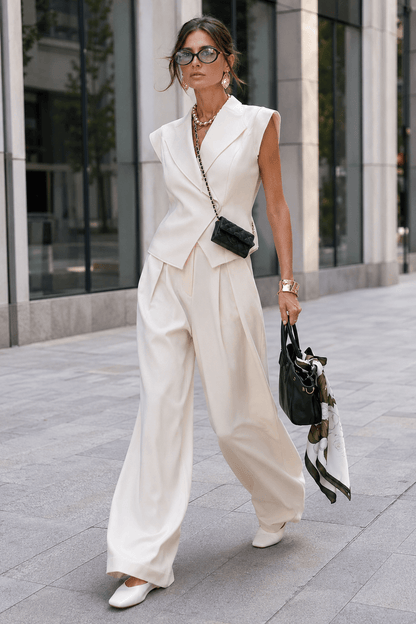 Sleeveless Lapel Two Piece Work Set
