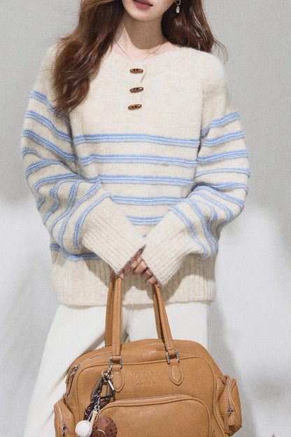 Vintage Stripe Placket Knit Top