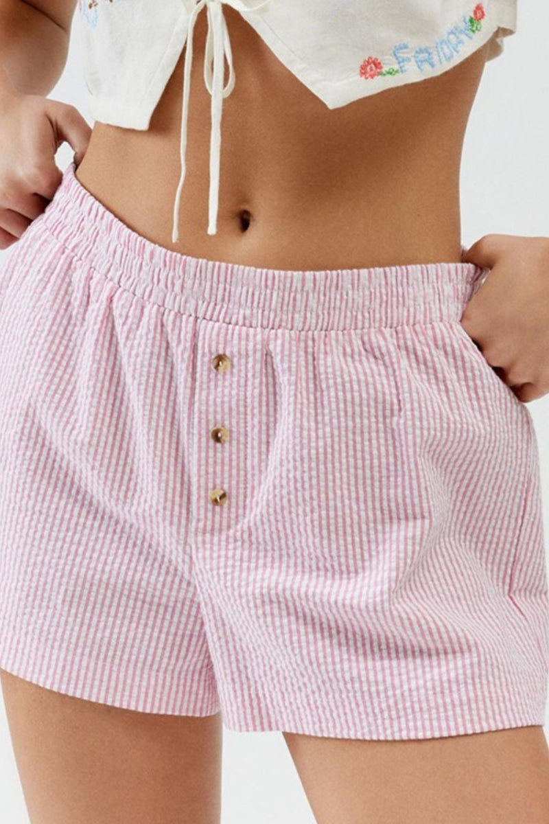 Striped Button Loose Fit Casual Shorts