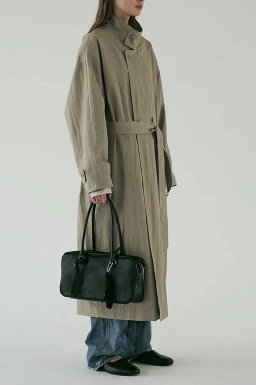 Silhouette Stand Collar Minimalist Commuting Long Trench Overcoat