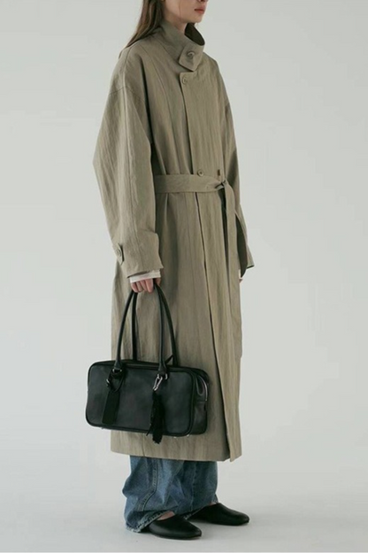 Silhouette Stand Collar Minimalist Commuting Long Trench Overcoat