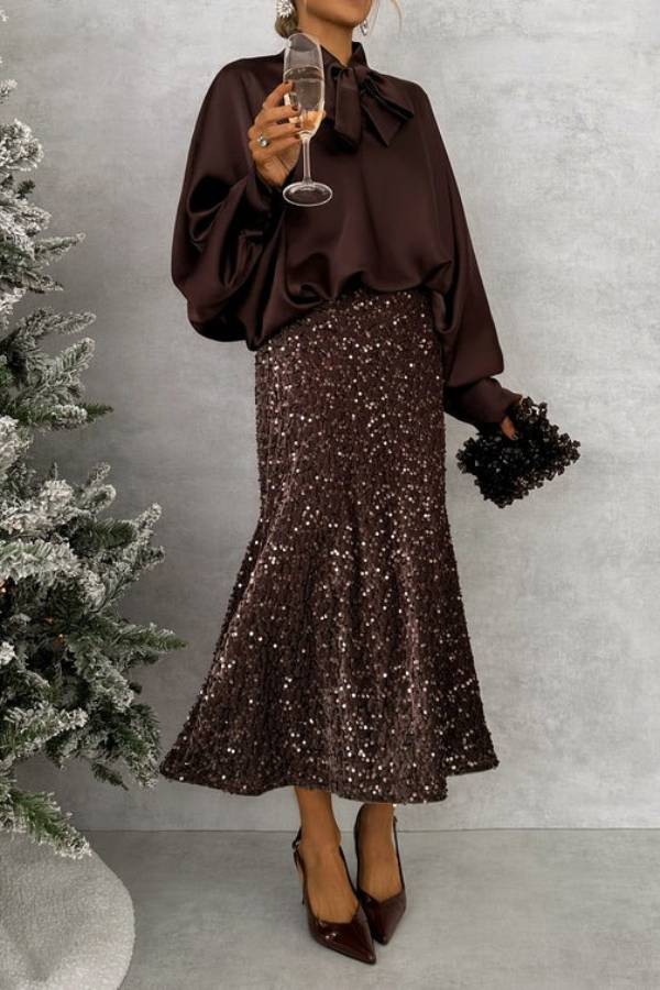 CHOCOLATE SEQUIN SKIRT