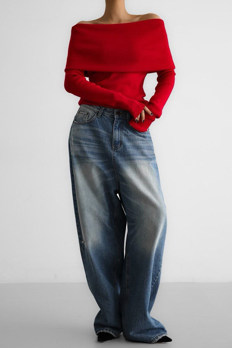 Off Shoulder Ribbed Sweater