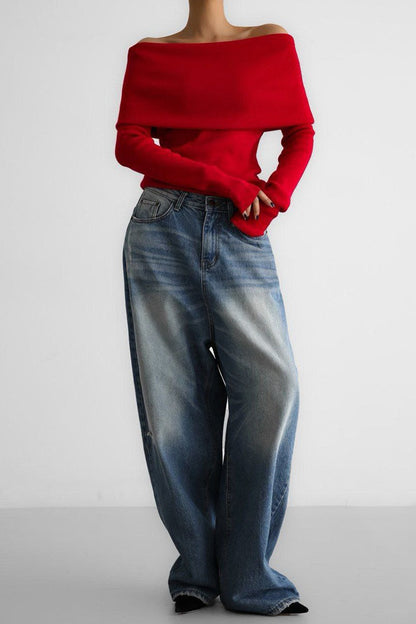 Off Shoulder Ribbed Sweater