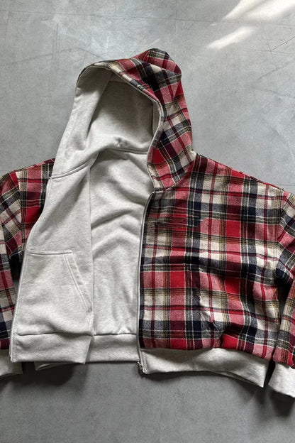 Reversible Checkered Patchwork Heavyweight Hoodie