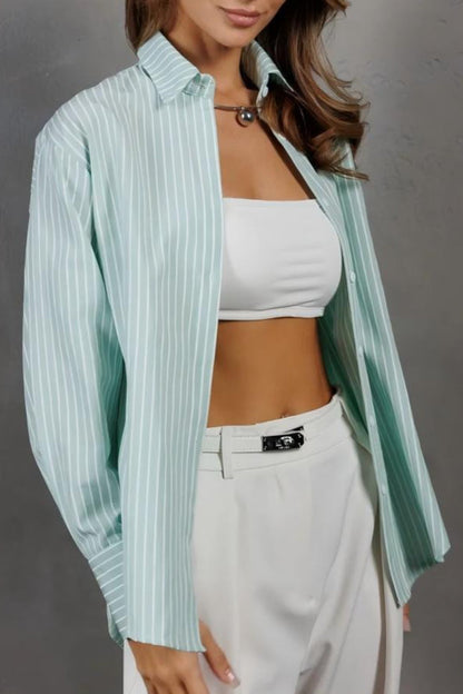 Relaxed Fit Striped Long Sleeve Blouse