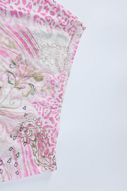 Pink Halter Cropped Print Bodycon Skirt Set