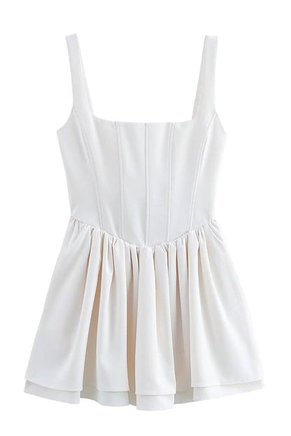 Velvet Square Neck Corset Seam Gathered Fit and Flare Mini Dress
