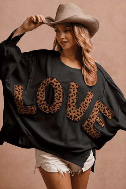 Leopard Letter Patch Oversized Sweatshirt