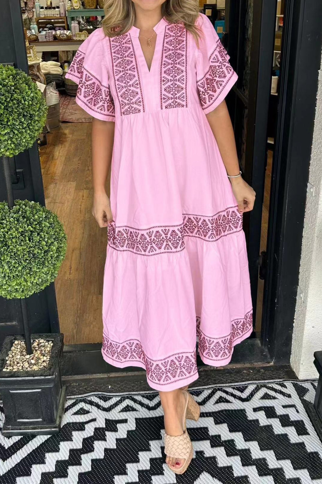 Printed Loose Fit Midi Boho Dress