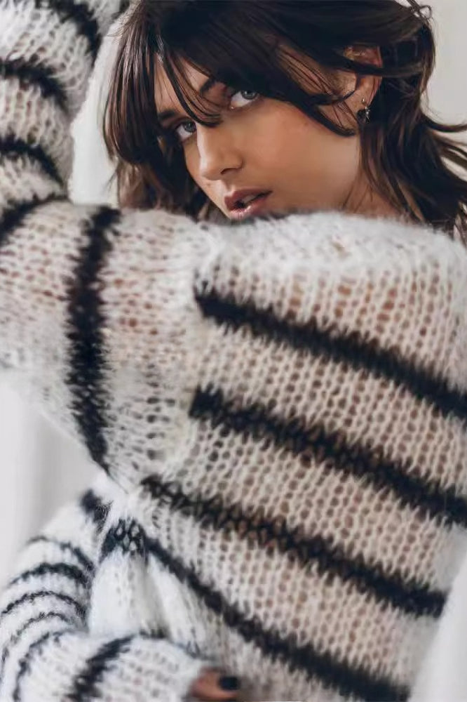 Loose Fit Striped Crew Neck Sweater