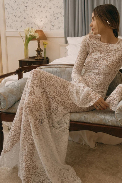 Bell Sleeve Backless Lace Dress