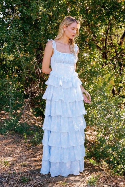 Floral Print Spaghetti Strap Romantic Prom Dress
