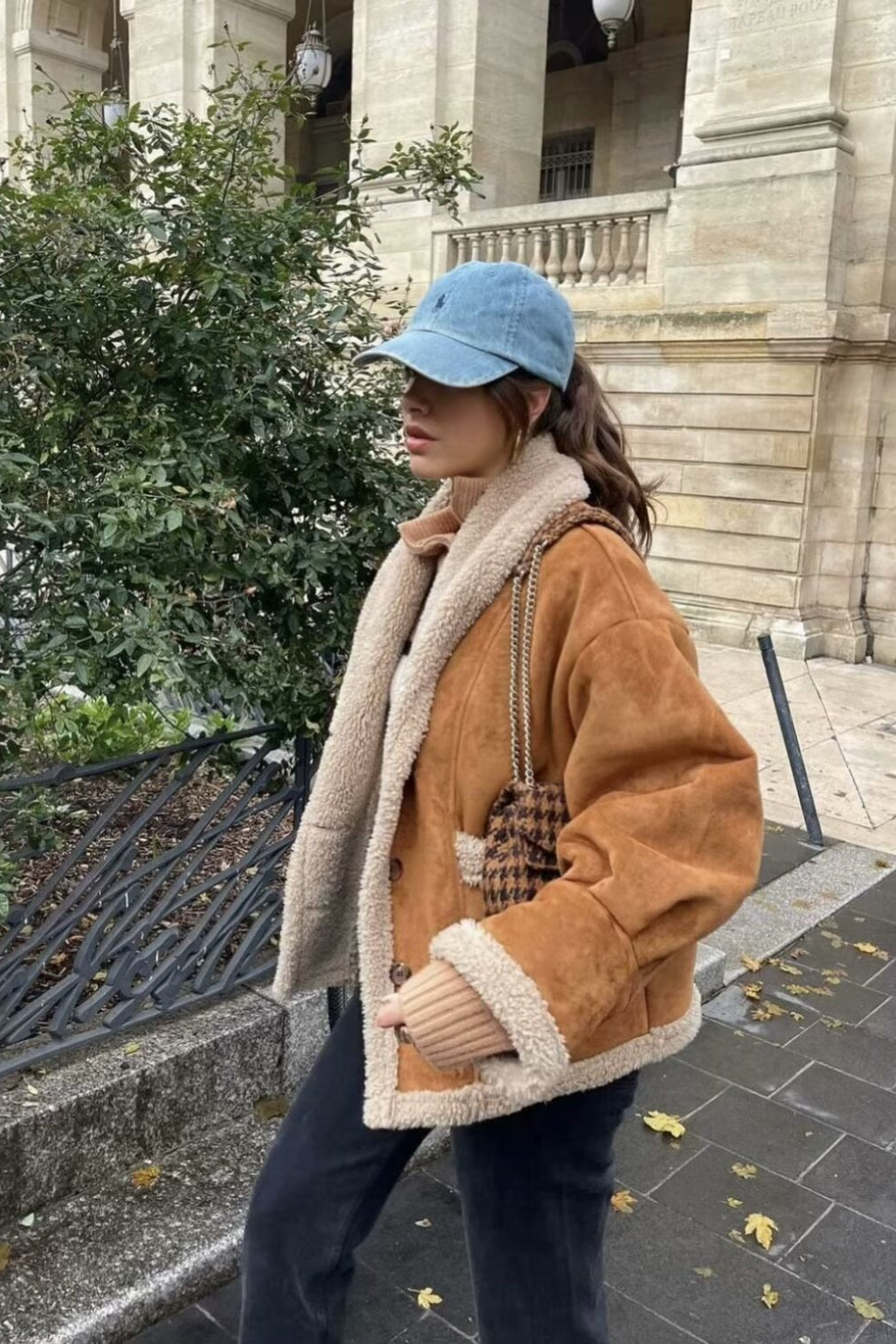Vintage Wool Blend Shearling Collar Coat