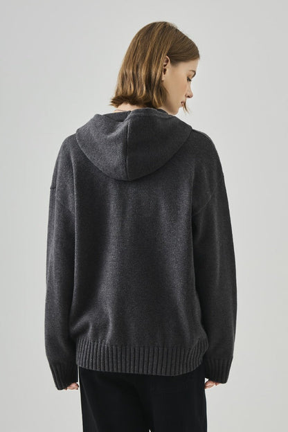 Slouchy V-Neck Hooded Sweater
