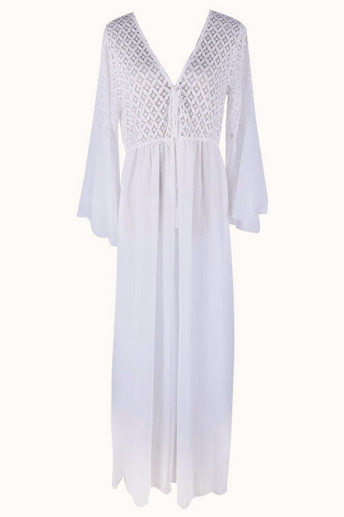Lace Cutout Bell Sleeve Boho Dress