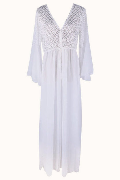 Lace Cutout Bell Sleeve Boho Dress