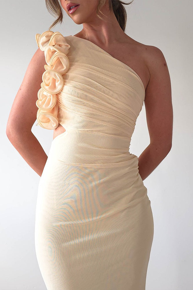 Tulle One Shoulder Floral Bodycon Slim Formal Dress