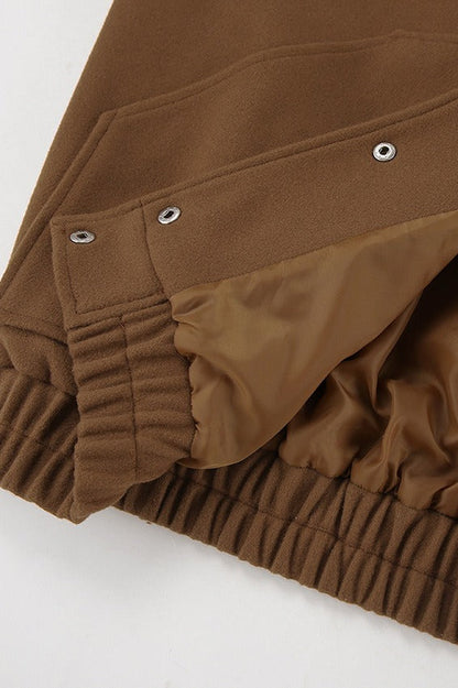 Mocha Brown Wool Blend Stand Collar Coat