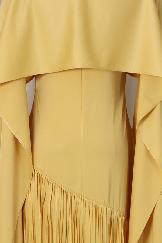Fringe Hem Slim Fit Shawl Design Boho Dress