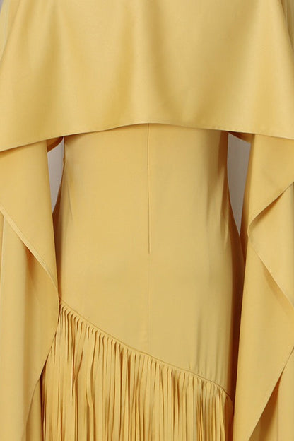 Fringe Hem Slim Fit Shawl Design Boho Dress