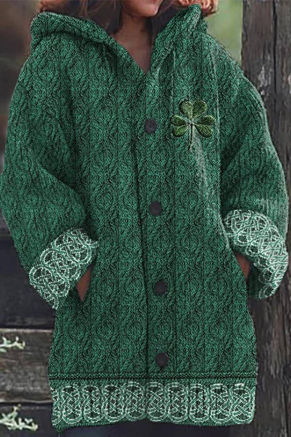 Women's Irish Celtic Knot Jacquard Hooded Sweater