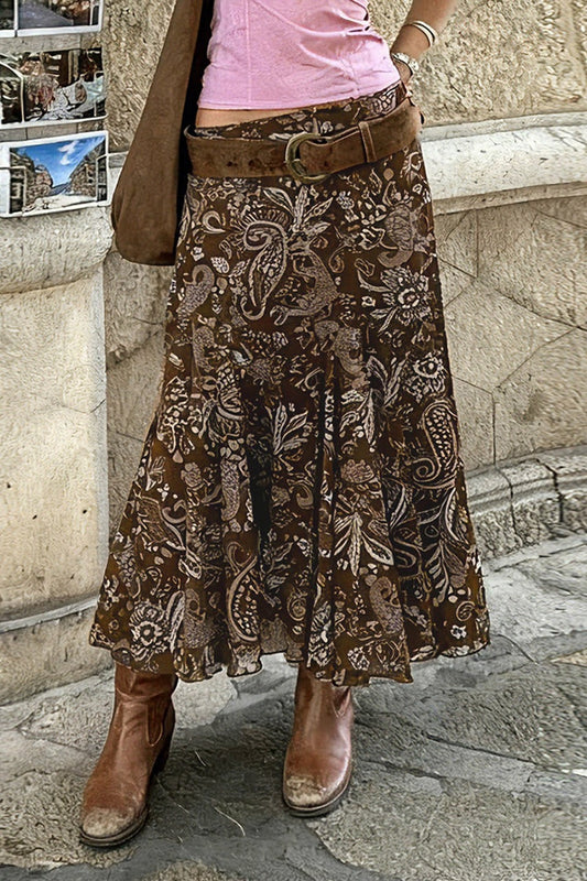 American Retro Sheer Panel Printed Skirt