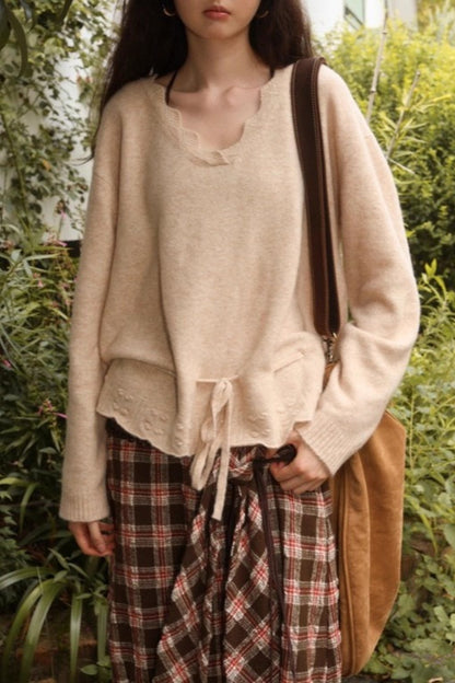 Baby Mohair Lace Trim Knit Top