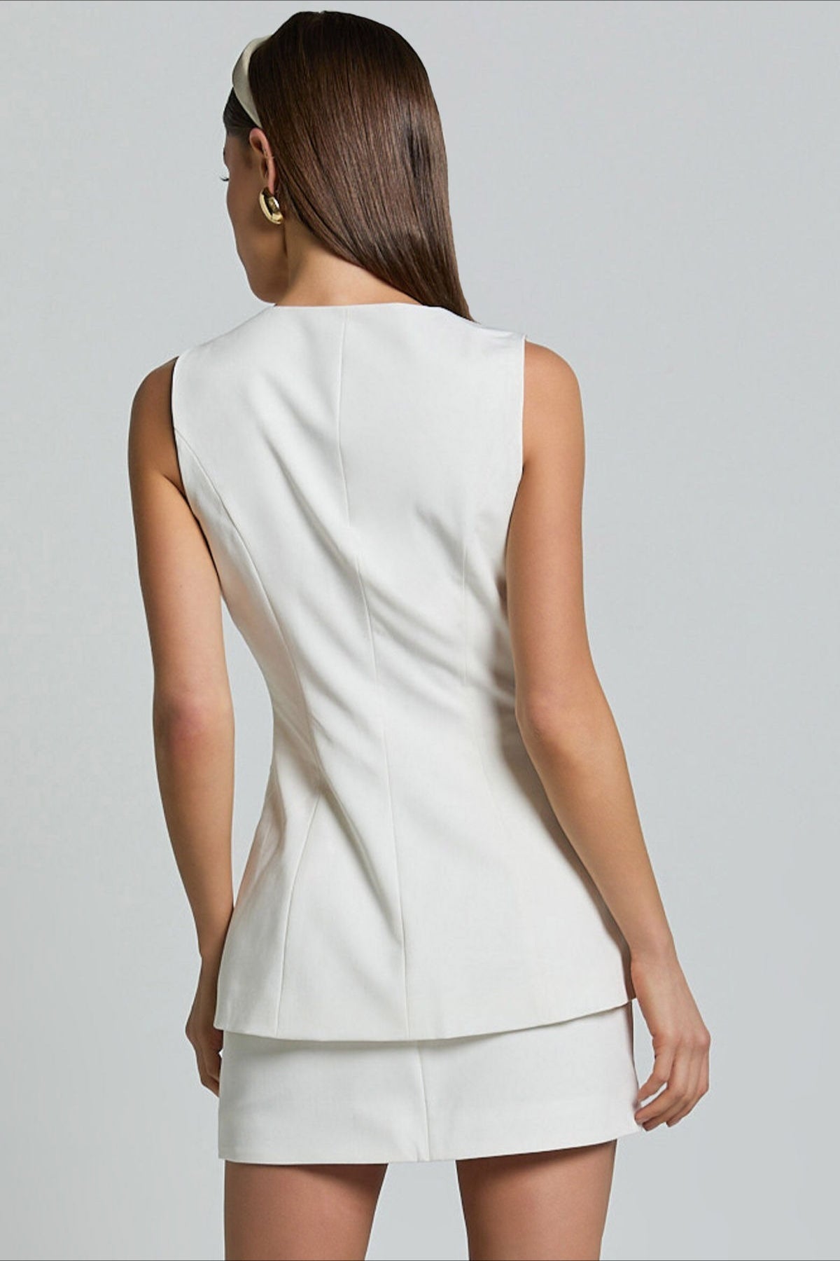 Square Neck Single Breasted Halter Sleeveless Fitted Skirt Set
