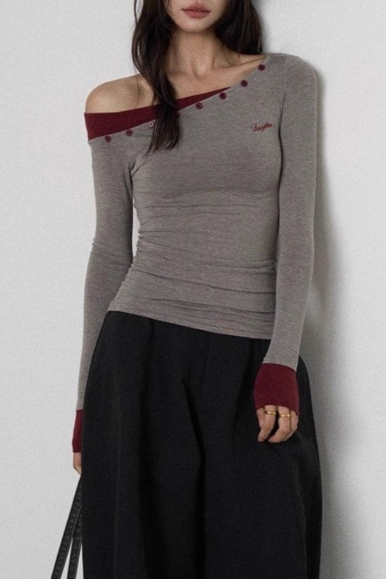 Color Block One Shoulder Knit Top