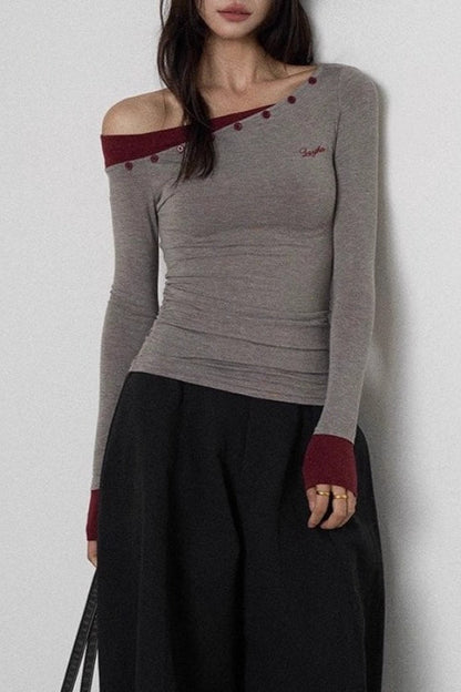Color Block One Shoulder Knit Top