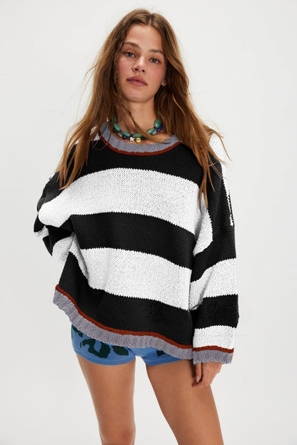 Loose Fit Striped Pullover Sweater