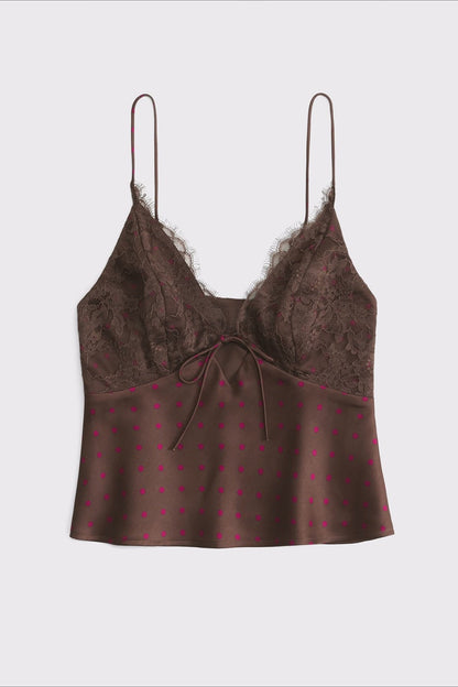 Polka Dot Lace V Neck Backless Cami