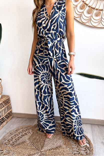 Summer Suit Swirl Print Sleeveless Jumpsuit