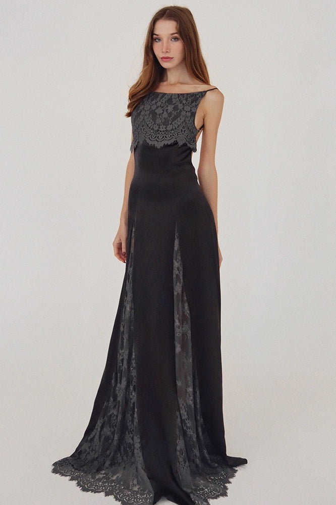 Backless Sheer Elegant Floor Length Lace Dress