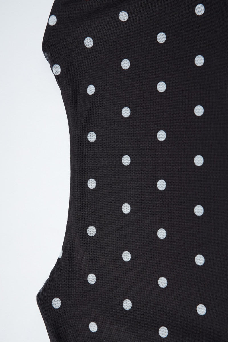Polka Dot Mesh Patchwork Square Neck Tee