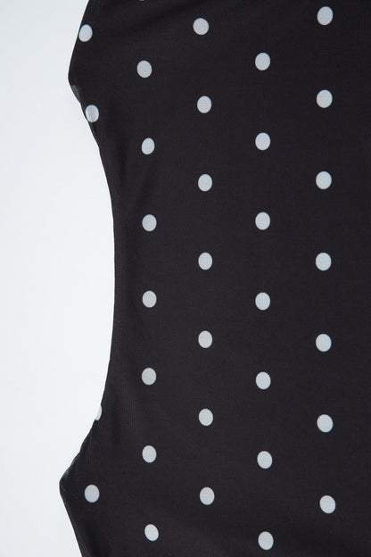 Polka Dot Mesh Patchwork Square Neck Tee