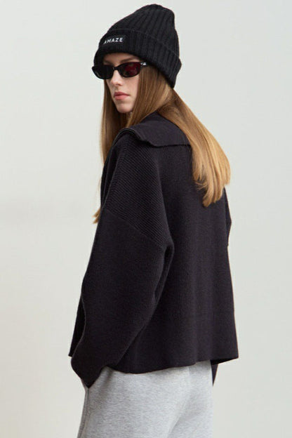 Cropped Sailor Collar Cardigan